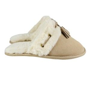 Women Talbot Slippers Size 6 Tan Faux Fur Lining Slip On
